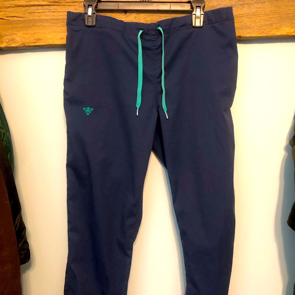 Med Couture Scrub Pants Navy Blue with Teal Trim Medium Petite